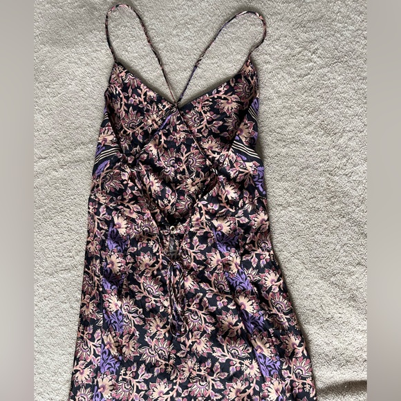 NWOT Free People XS midi boho dress long top purple black floral abstract split - Picture 5 of 10